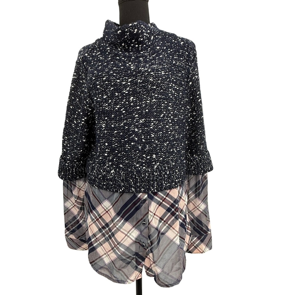 N Y & Co 7th Ave 2-in-1 Layered Look Metallic Knit Sweater L Preppy Office Y2k - Picture 1 of 15